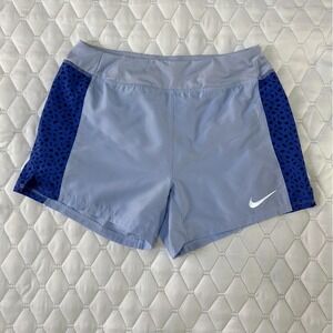 Nike Dri-FIT Running Shorts Womens L Blue Purple Logo Print Zip Pocket Good